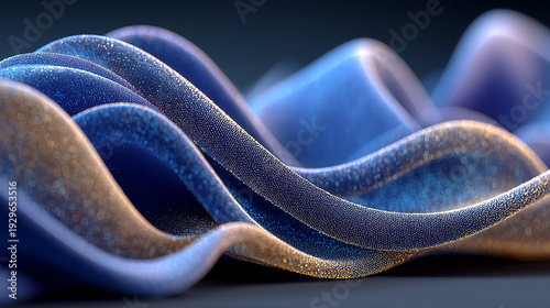 未来的な流線形アブストラクト背景｜ブルーとゴールドの波形デザイン