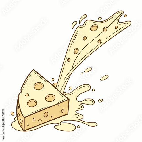A cartoon vector illustration of a cheese slice design icon for a dairy snack or breakfast meal plate