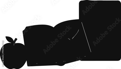 Silhouetted apple and open books, representing knowledge and learning