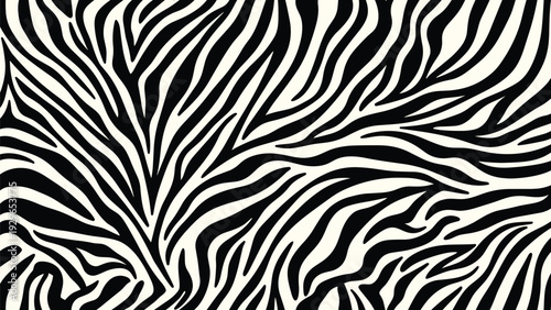 Seamless pattern of black and white zebra stripes creating an abstract wild animal skin texture for fashion design and fabric.