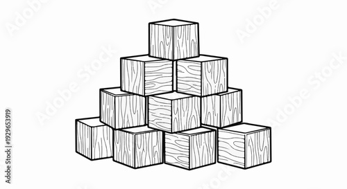 Stacked wooden blocks in a pyramid shape, creating a visually stable structure