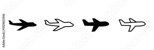 Airplane icons in solid black and outline styles, set against a white background