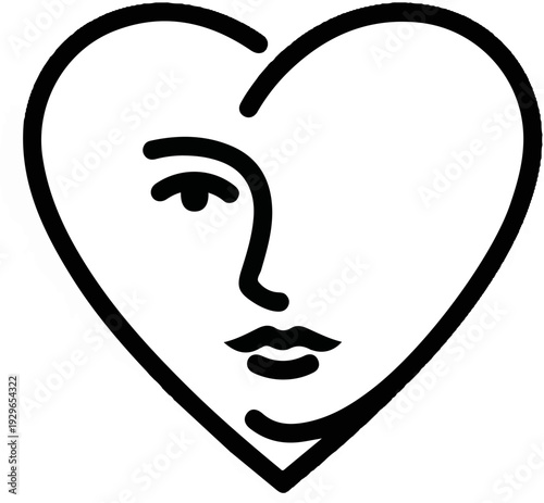 Abstract heart shape forms a face outline with minimal features