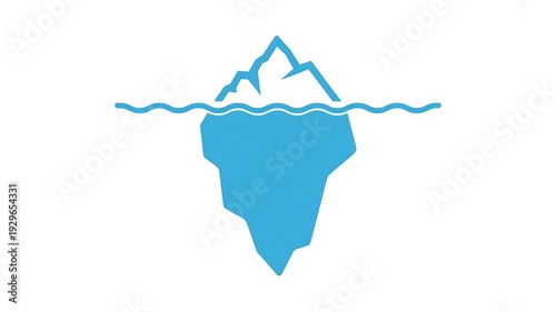 Illustration of an iceberg floating in the ocean with mountain peaks above water