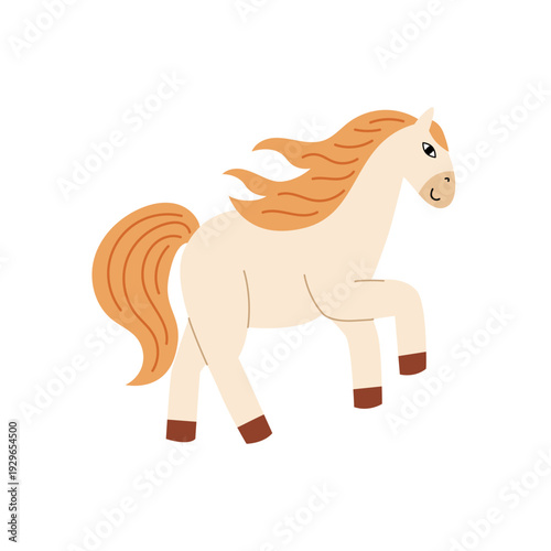 Happy running white horse. Vector flat illustration on isolated background