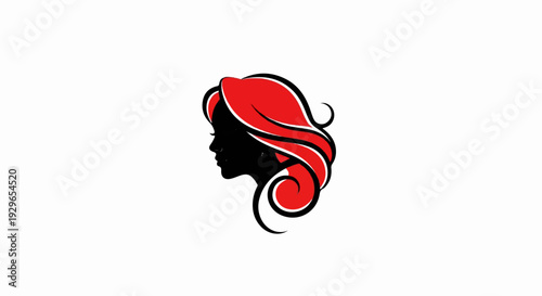 Silhouette of a woman's profile with vibrant red, curly hair