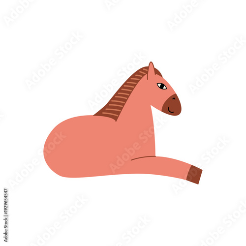Cute horse sitting and smiling. Vector flat illustration of funny animal on isolated background