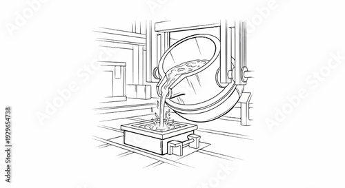 Industrial process of pouring molten metal from a large ladle into a mold