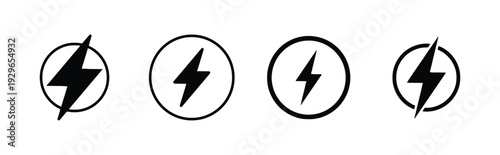 Bolt lightning strike in circle graphic icons set power energy symbol collection