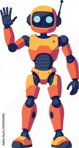 robot umanoide uomo donna che saluta stop alt vettoriale 