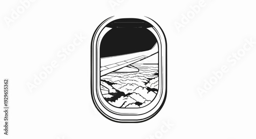 View from airplane window showing wing over fluffy clouds and dark sky