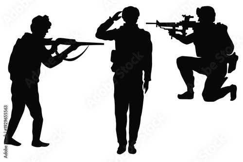 Silhouette of US soldier vector. Army vector, a soldier silhouette kneeling. A young man is doing a military salute. Vector illustration.