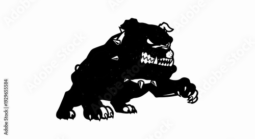 Fierce black dog with bared teeth and studded collar, mid-action pose