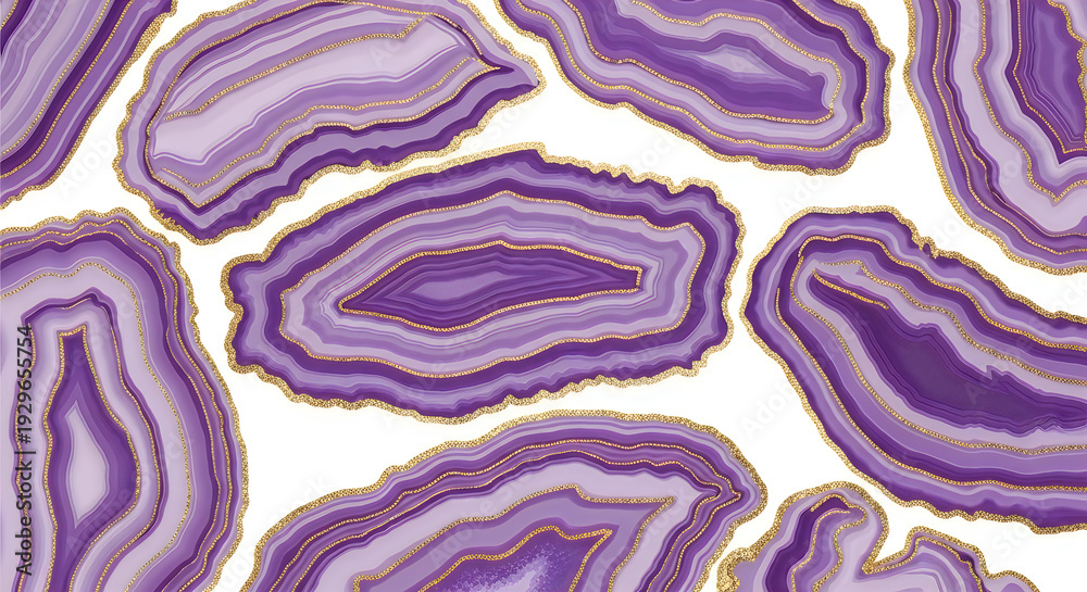 Obraz premium This image features a stunning purple agate geode pattern with multiple slices