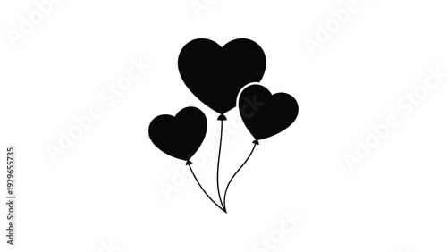 heart shaped balloons icon silhouette isolated romantic decoration symbol for love celebration valentine party and wedding illustration