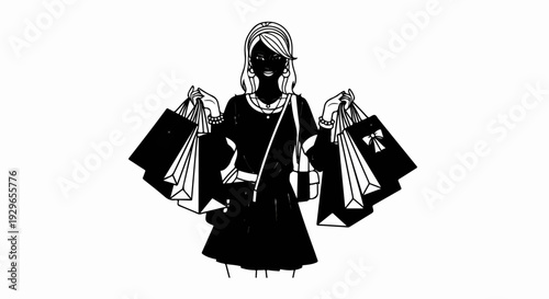 Woman joyfully holding many shopping bags with purchases