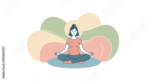 Woman meditating in lotus position on abstract background vector illustration