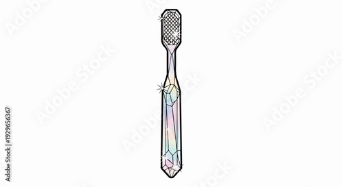 A transparent, faceted toothbrush with a rainbow gradient and sparkling accents