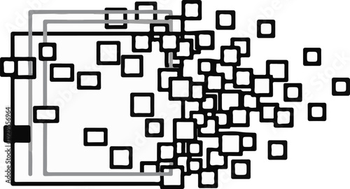 Scattered squares and rectangles are connected by lines on a white background