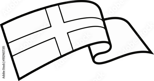 A simple black and white outline drawing of a flag waving