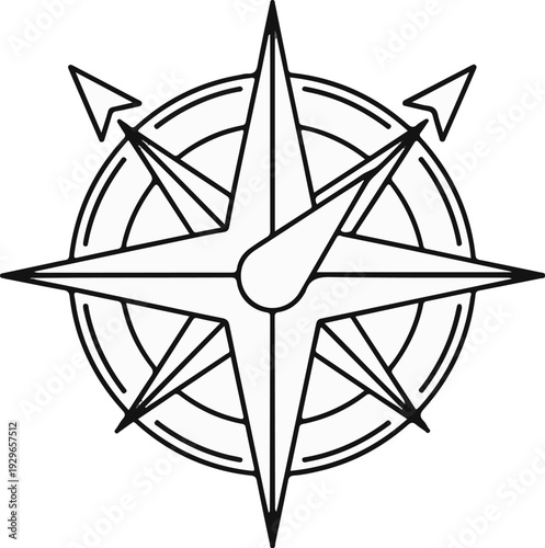 Stylized black and white compass rose graphic with pointed tips and guiding lines