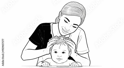 A smiling person gently washes a baby's hair