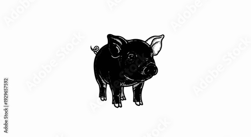 A simple black and white illustration of a piglet standing