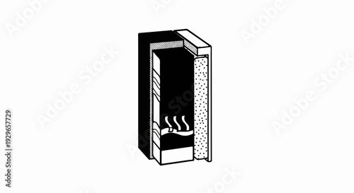 Cross-section illustration of a layered thermal insulation system with visible heat waves