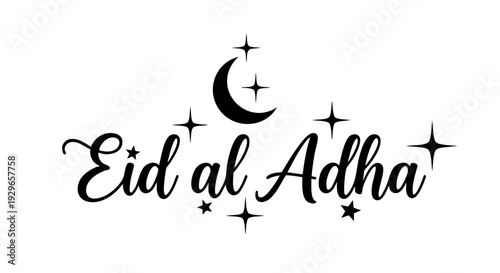 Eid al Adha Calligraphy Typography with Moon and Stars