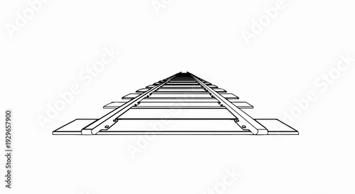 A black and white illustration of a train track receding into the distance