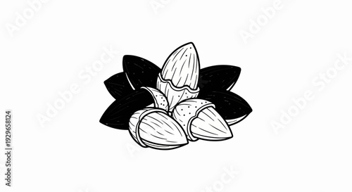 Cluster of black and white almonds arranged in a circular pattern