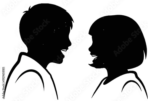 Two children silhouettes facing each other, sharing a joyous moment