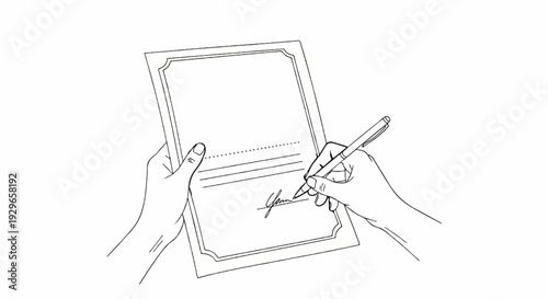 Hands holding a document and signing it with a pen
