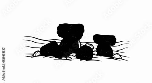 Stylized depiction of a prehistoric stone monument with a white background