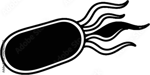 Simple black and white illustration of a bacterium with flagella
