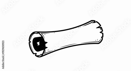 Hand-drawn black and white illustration of a rolled parchment with a dark center