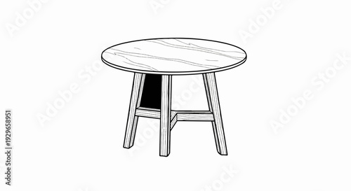 Round wooden side table with a marbled pattern on its surface and four angled legs