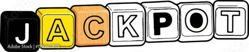 Word "JACKPOT" spelled out in colorful, stylized letter blocks