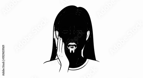 Black and white sketch of a person in pain with a toothache