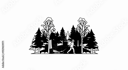 A person in winter attire pulls a sled through a snowy forest