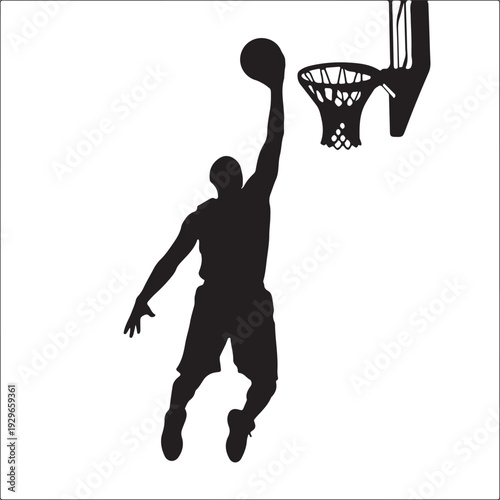 Dynamic basketball player dunking ball into hoop with skill
