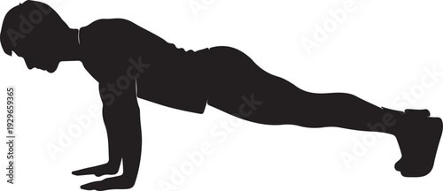 Man doing push up exercise in black silhouette on white
