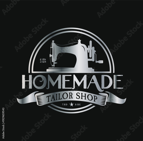 Retro Sewing Machine Vintage Tailor Logo Stock Vector Textile Emblem Clothes Label