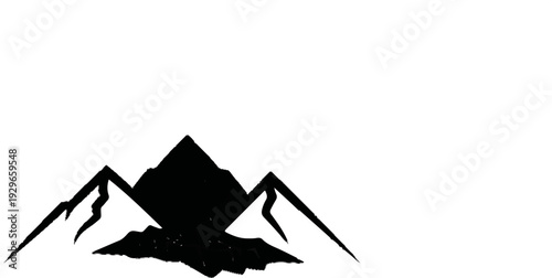 Minimalist black mountain range silhouette against a white background, conveying nature's grandeur