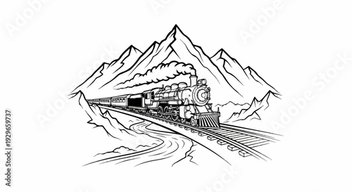 Vintage steam train chugs through majestic mountain landscape