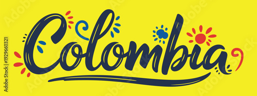 colombia patriotic banner design with national flag colors, vector illustration of colombian emblem, festive decoration, national pride, cultural celebration, horizontal layout.