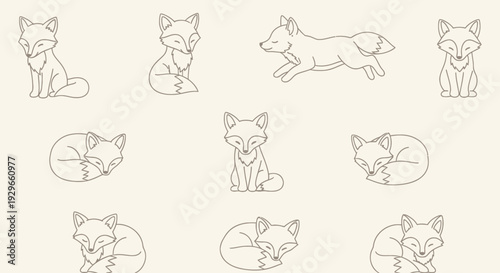 Cute Fox Illustrations - Seamless Pattern