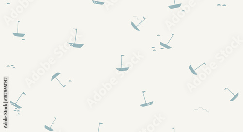 Seamless Pattern of Cute Blue Sailboats on a Light Cream Background