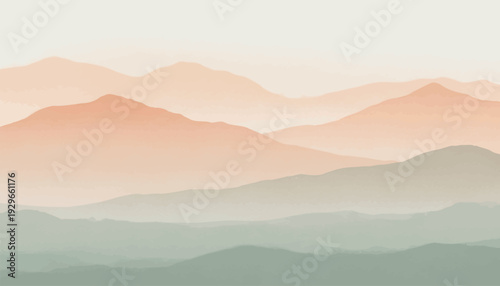 Pastel colored abstract mountain landscape, serene watercolor misty mountains creating a peaceful natural scene