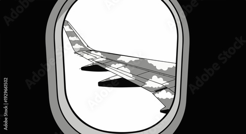 View of an airplane wing with a cloud pattern from an aircraft window